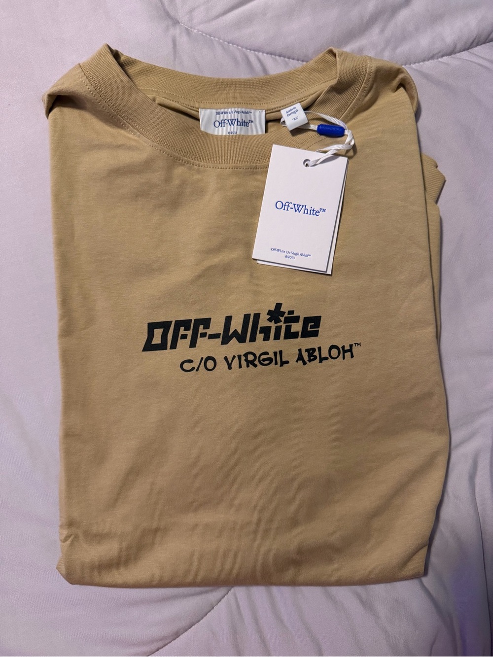 Off-White c/o Virgil Abloh beige logo graphic print cotton t-shirt